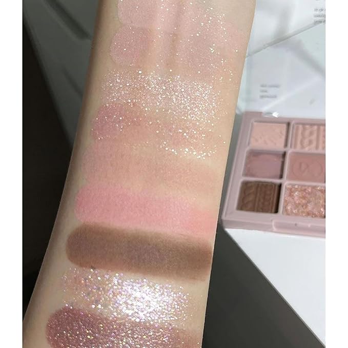 9Color Eyeshadow Palette Makeup, Matte Glitter Shimmer Korean Eye Shadow Palettes, Highly Pigmented Long Lasting Waterproof Blendable, Knit Violet Rose Gold Purple Pink Dark Brown Glitter Eye Makeup