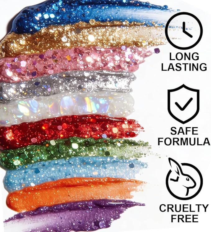 Gold Face Body Hair Glitter Gel for Women and Kids, Monochrome Holographic Mermaid Sequins Chunky Glitter Paint Makeup for Mardi Gras Halloween Festival Rave Outfits Accessories, 1.7oz, #02