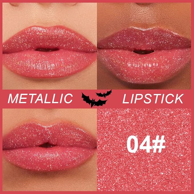 Kaely Glitter Metallic Lipstick, Shimmer Metallic Lipsticks for Women, High Pigmented Lip Gloss Long Lasting Waterproof Smudge Proof 24 Hour, Halloween Makeup, Vegan & Cruelty-Free, 04