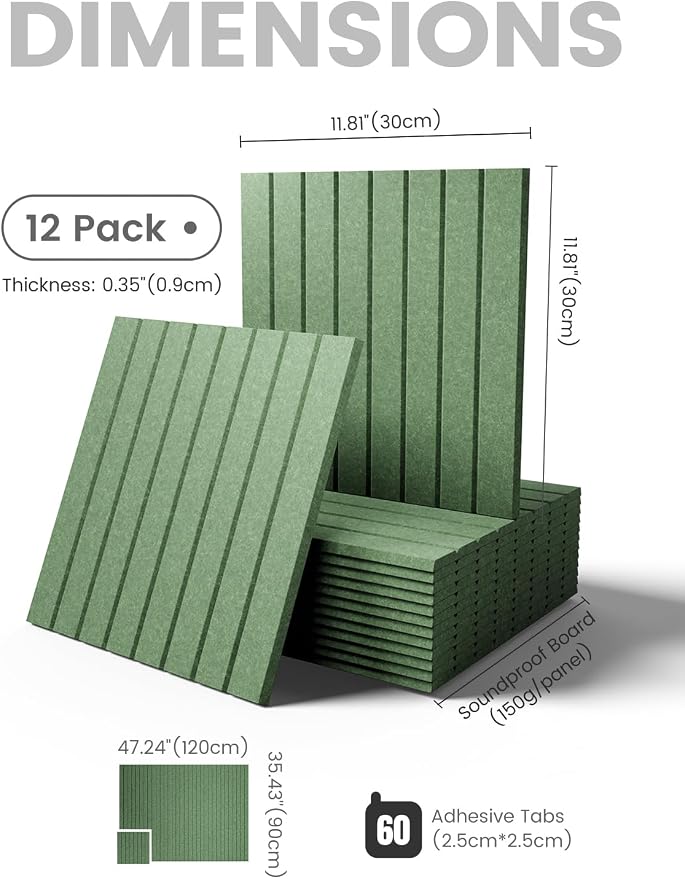 Fluxynara 48" x 36" Large Felt Bulletin Board, Moss Green | 12 Pack Cork Board Alternative with 60 Safe Adhesive Tabs, Pin Boards for Wall Decor, Home, Office, Classroom,Dorm