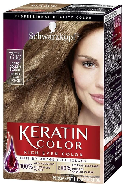 Schwarzkopf Keratin Color 7.55 Dark Golden Blonde Permanent 100% Gray Coverage