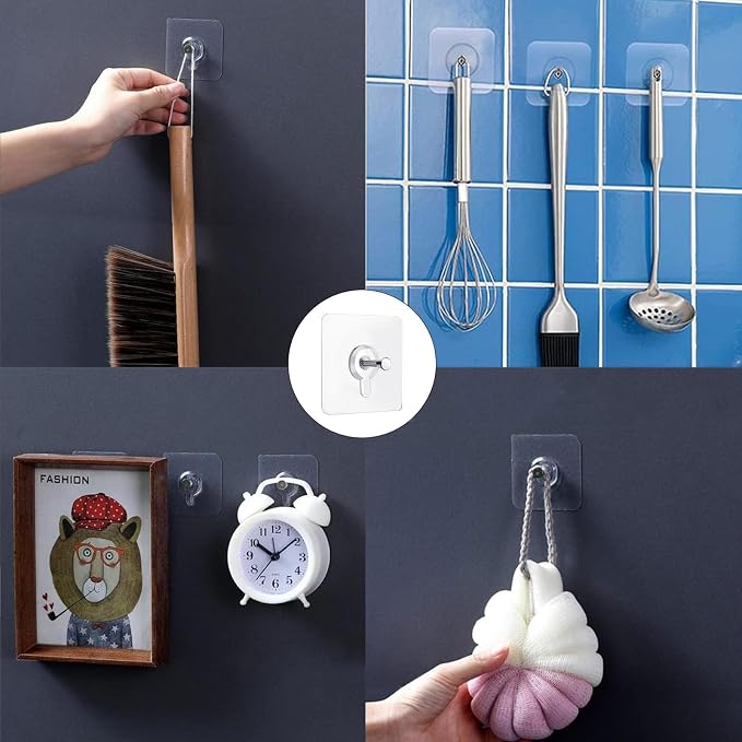 14 Pack Adhesive Wall Hooks, Wall Hangers Without Nails, No Damage Picture Hooks Waterproof and Rustproof to use Inside Kitchen, Bathroom, Home and Office（14mm）