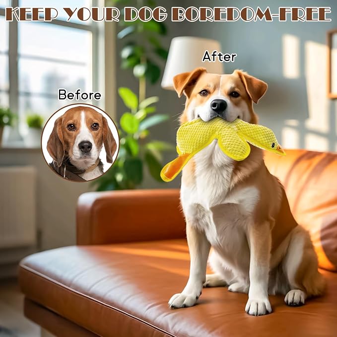 No Stuffing Dog Squeak Toys, Duck Chew Toys for Small to Large Puppies | Durable Plush Puppy Teething Toys, Interactive to Keep Pets Busy, Toss Fetch Tug Play, Best Birthday Gift