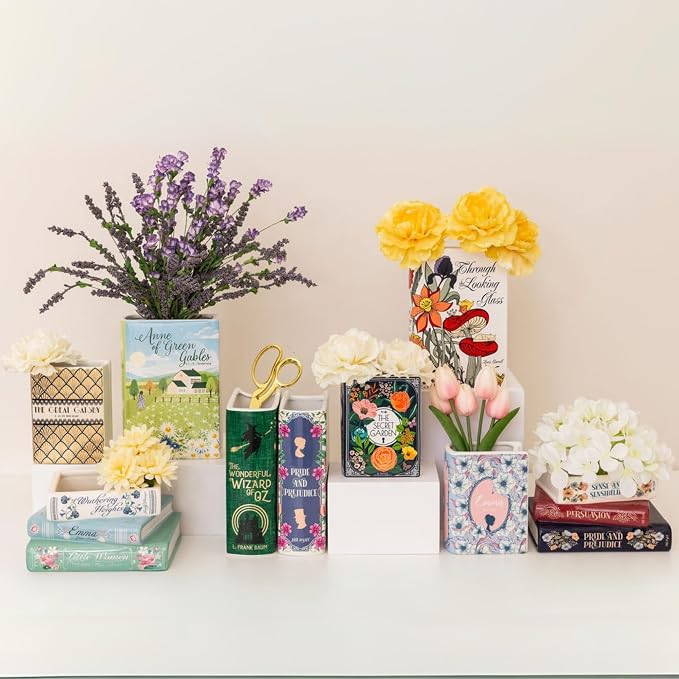 Steel Mill & Co. Ceramic Book-Shaped Vase, The Great Gatsby | Original Small Decorative Vases for Home Decor, Cute Classic Bookshelf Decor with Gold Foil, Unique Vase for Book Lovers