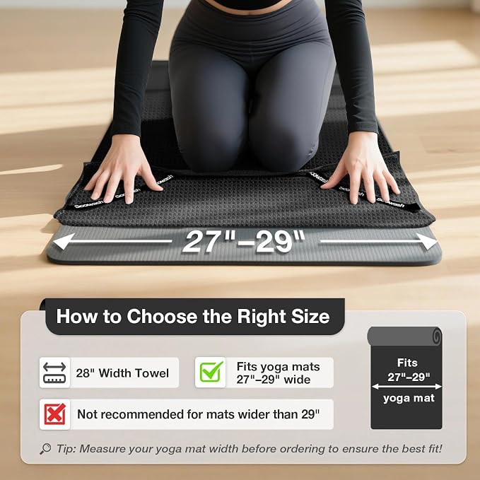 Hot Yoga Towel,Microfiber Yoga Mat Towels Non Slip for Hot Yoga Absorbent Microfiber Sweat Anti-Slip,Bikram,Pilates,Exercise,Fitness 28 inch X 72 inch Black 2 Pack