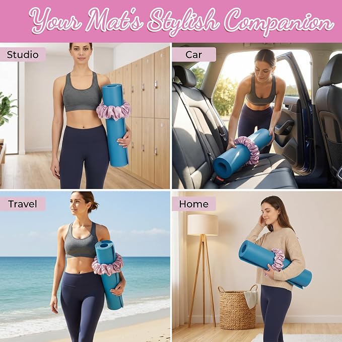 Yoga Scrunchie Style Yoga Strap Cute yoga Mat Holder Stretchable Mat Strap Band Silk Fabric yoga Accessories for All Standard Mats Women Men Sports Gifts(mats Not Included)