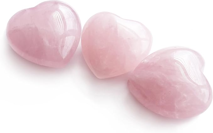 Polar Jade Set of 3 Hand-Carved Natural Rose Quartz Puffy Hearts – Healing Stones for Chakra Energy, Meditation, Massage, and Elegant Decoration