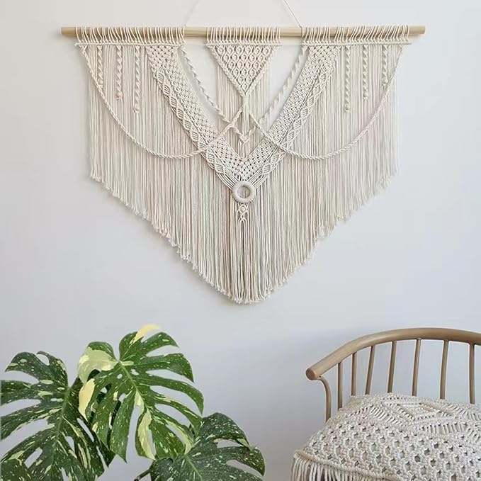 guzhiou Large Macrame Wall Hanging, Boho Woven Tapestry Decor Art, 43"x32" | Handmade bohemian woven tapestry for bedroom, living room, apartment. Perfect Boho style wall decor art for weddings, parties