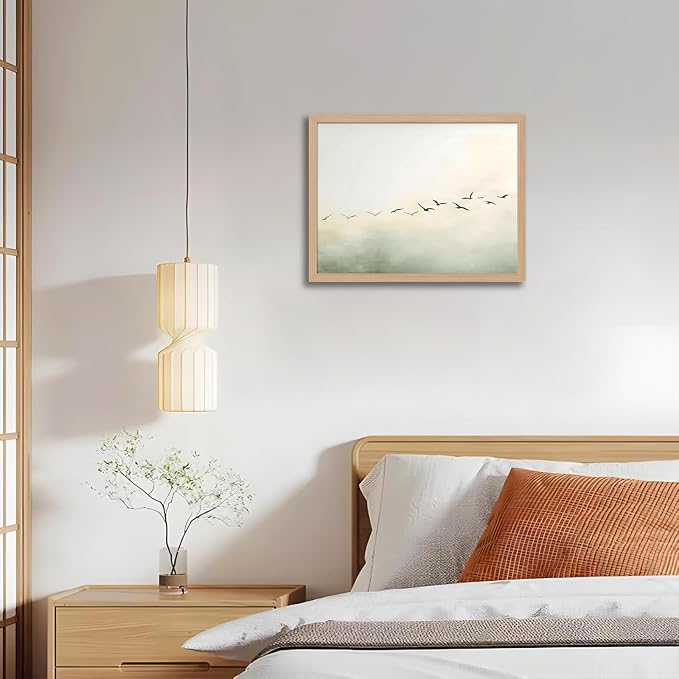 skysoon Minimalist Bird Wall Art, Neutral Abstract Landscape Canvas Print | Abstract Fog Landscape Canvas Print, Nordic Artwork, Modern Calm Wall Decor for Living Room Bedroom Office 16x24 Inch