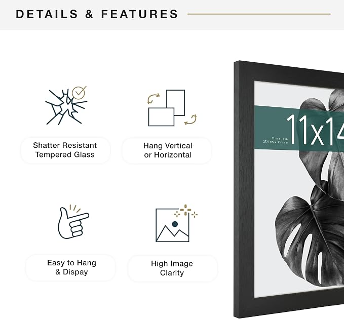 MCS Studio Gallery 11x14 Picture Frame Black Woodgrain Engineered Wood, Rectangle Photo Frame for Photos, Posters & Art Prints (1-Pack)
