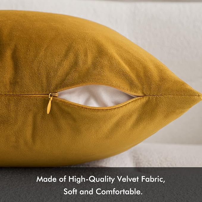 MIULEE 12x20 Inch Lumbar Velvet Throw Pillow Covers Mustard Yellow | Pack of 2 Soft Solid Decorative Pillow Covers, Modern Luxury Home Decor, for Chair Couch Sofa Bedroom Livingroom