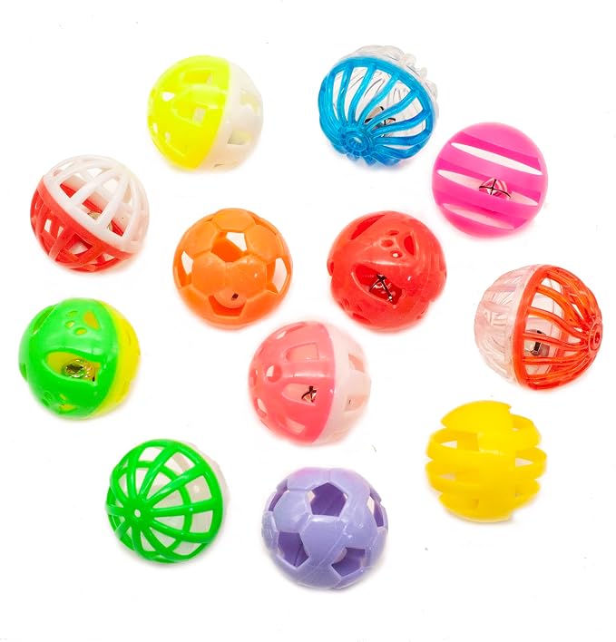 Fashion's Talk 12PCS Value Pack Plastic Ball Cat Toys Lattice Balls with Bell Jingle Kitten Toy,Gift Box 1.5" 6 Styles (Pack of 3)