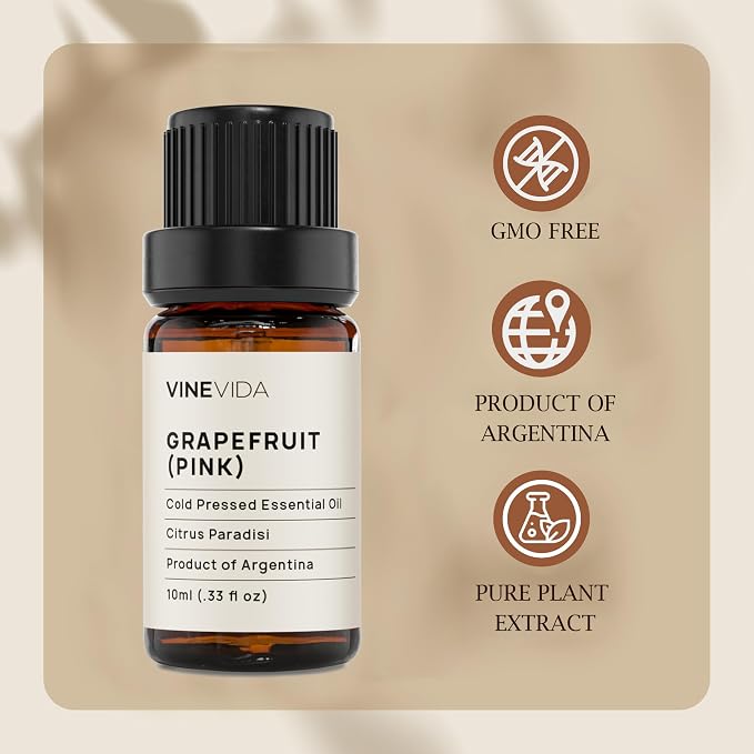 VINEVIDA Pink Grapefruit Essential Oil 10 mL - Pure, Undiluted Grapefruit Oil for DIY Candle Scents and Topical Use