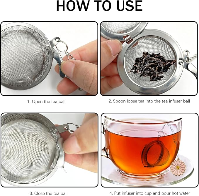 Tea Ball Strainers, 2 Pack Stainless Steel Tea Infuser with Pink Butterfly Blossom Charm, Reusable Fine Mesh Tea Steeper for Loose Leaf Tea, Tea Strainer Gift for Tea Lovers