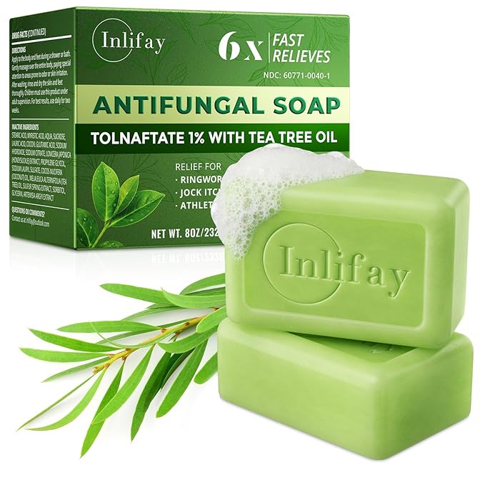 Inlifay Antifungal Soap Bar for Men: Anti Fungal Skin Soap for Athlete's Foot, Jock Itch, Ringworm - Tea Tree Fungus Soap for Active People Daily Body Cleansing | 2 Bars (1 Pack)