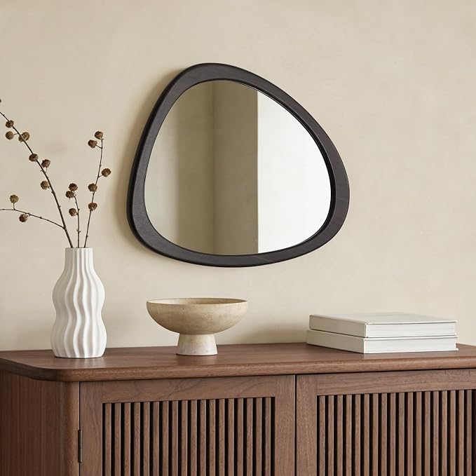 Asymmetrical Mirror, Irregular Wall Mirror, Wall Mirrors Decorative for Bedroom Living Room Entryway Hall, Wood Mirror for mid Century Modern Decor 23" H x 19" W, Dark Brown