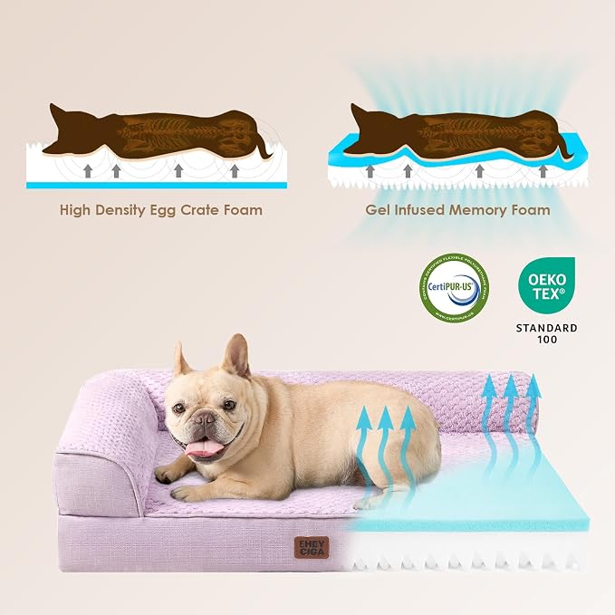 EHEYCIGA Memory Foam Dog Bed for Crate, L Plus Orthopedic Dog Bed, Lilac | Washable Removable Cover, Waterproof Flat Pet Sofa Couch with Nonskid Bottom, 41x27x6.5