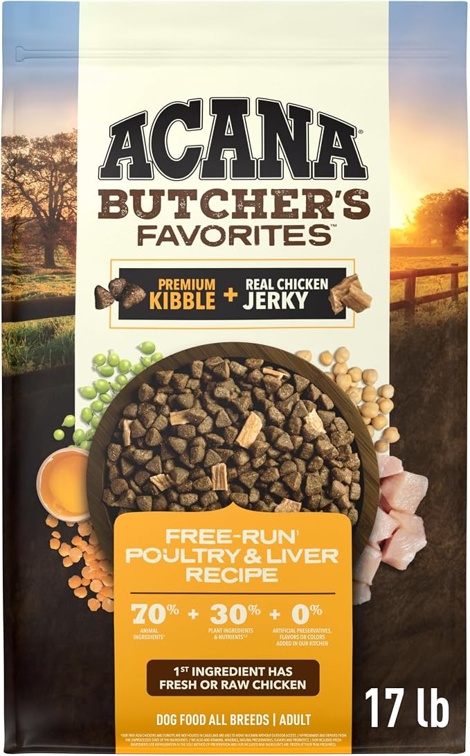 ACANA Butchers Favorites Grain-Free Dry Dog Food Free-Run Chicken 17lb Bag | Grain Free, High Protein, Made in the USA, Skin & Coat, Digestive Health, Free-Run Poultry, Real Chicken