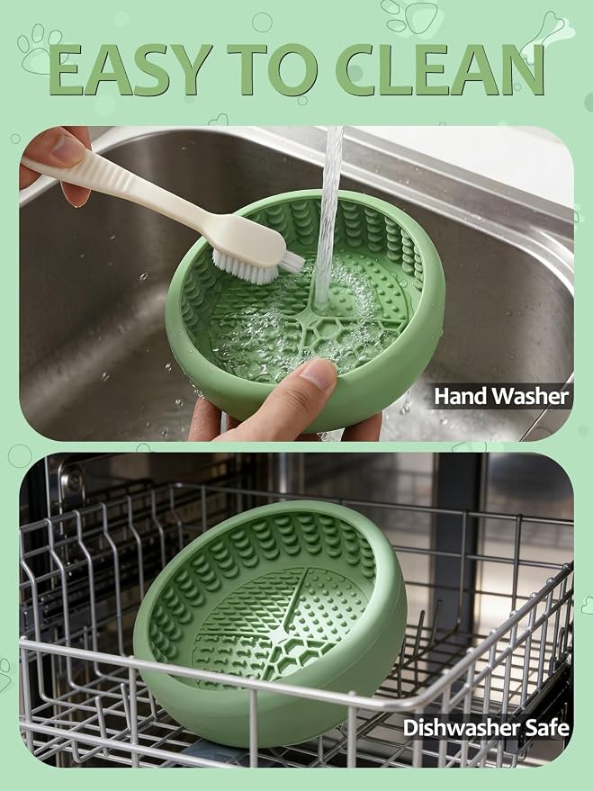 Dog Lick Bowl with Brush and Scraper, Anxiety Relief Lick Mat for Dogs, Non-Slip Freeze Licking Bowl Enrichment Puzzle Feeder for Distraction, BPA Free Silicone, Dishwasher Safe