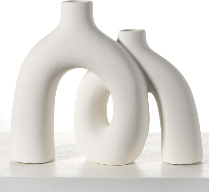 CEMABT Modern Nordic Boho Vase Set - Elegant White Matte Ceramic Home Decor for Living Room, Bookshelf, Mantel, Entryway Table & Console Décor | Shelf Decorations Gift