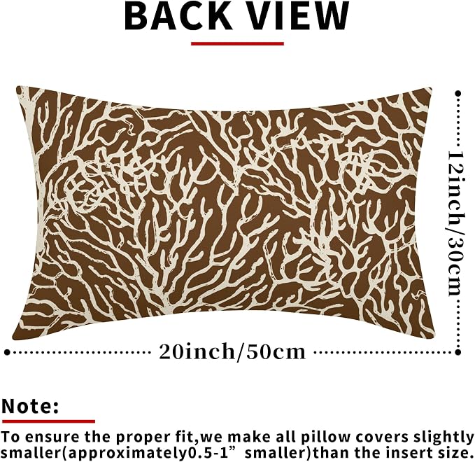 Nautical Coastal Coral Lumbar Pillow Covers 12x20 Inch Set of 2 Summer Ocean Beach Brown Decorative Pillow Cases Outdoor Linen Cushion Cover Farmhouse Decor for Bedroom Home Sofa Couch Bed