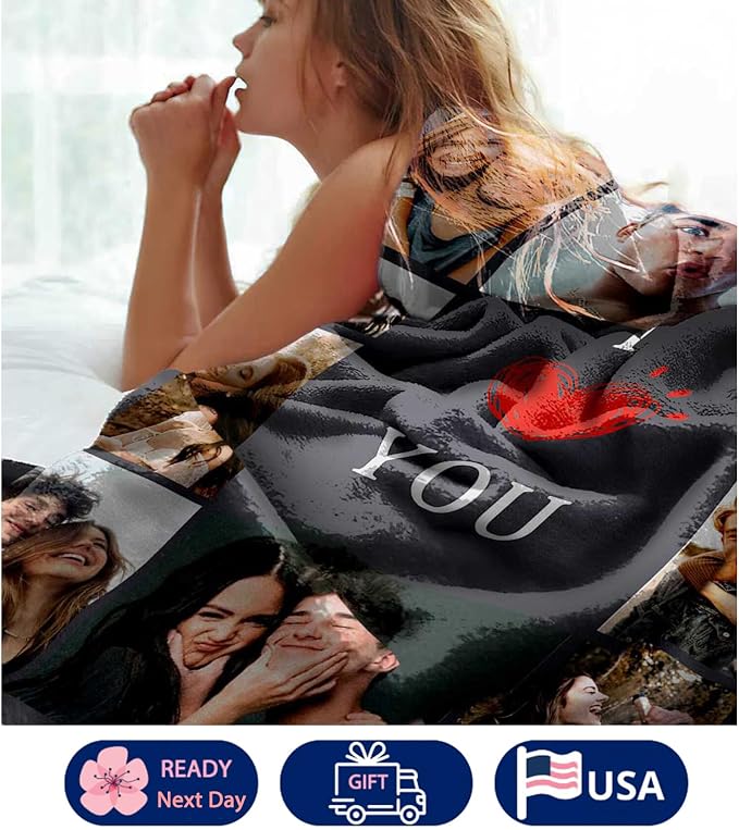 Custom Blanket with Photo I Love You Girlfriend Boyfriend Blankets Gift,Personalized Picture Blanket for Mom Dad,Husband Wife Anniversary Birthday Gifts,Ultra Soft Fleece Bed Blanket