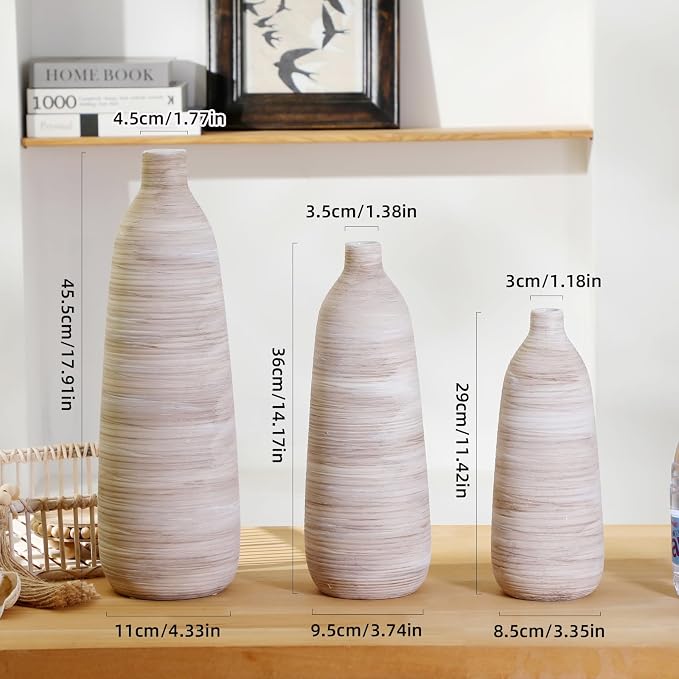 ALMA 18" Ceramic Tall Floor Vase, Boho Flower Vase for Neutral Home Decor | Cream & Brown Brushed Finish, Rustic Decorative Vase for Living Room, Entryway, Mantel, Bedroom, Seasonal Home Styling