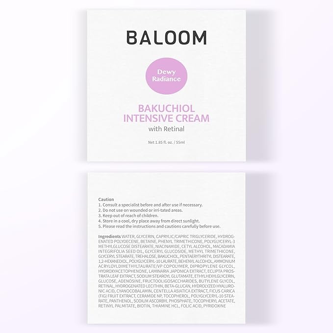 BALOOM Bakuchiol + Retinal Intensive Cream – Gentle Retinol Cream & Night Cream – Korean Moisturizer Face Cream for Wrinkles, Fine Lines, Firming & Glass Skin – Retinol Alternative – 1.85 fl oz
