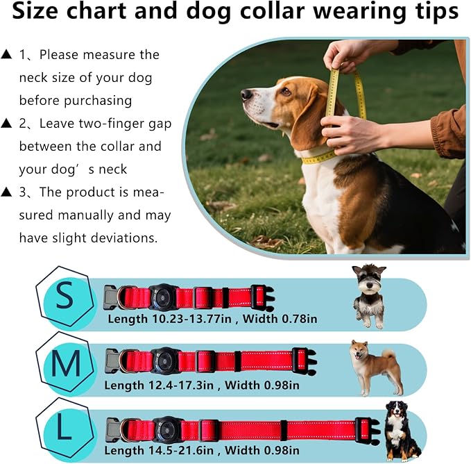 1Pc Air Tags Dog Collar Tracker, Waterproof Pet Collar Location Tracker with Air-Tag Chip for Apple Find My (iOS only) (Red, S)