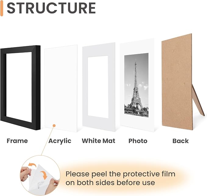 upsimples 8.5x11 Picture Frame Set of 10, Display Pictures 6x8 with Mat or 8.5x11 Without, Multi Photo Frames Collage for Wall or Tabletop Display, Black | Fit 6x8 Photos and 8.5x11 Certificate, Wall or Tabletop Display, For Gallery Hallway Living Room...