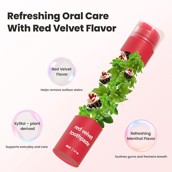 CALLSMILE Fluoride-Free Toothpaste, Easy-Press Pump, 60g - Fruity Flavors, No SLS, Non-Toxic, No Sweeteners, for Adults & Kids, Gentle for Sensitive Teeth, Red Velvet-Flavored, Valentine's Day Gifts