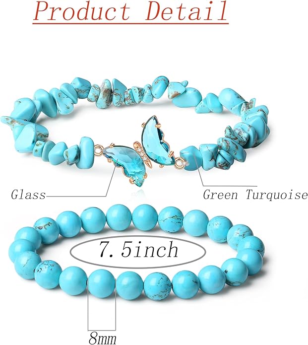 DUQGUHO 2Pcs Butterfly Bracelets for Women Healing Crystals Bracelets for Women Natural Gemstone Bead Bracelet Cute Butterfly Charm Bracelet Stretch 8mm Crystal Jewelry Gifts for Women