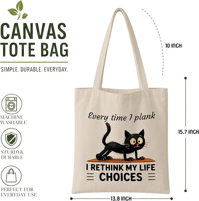 Pilates Canvas Tote Bag for Women Shopping Work Travel with Inner Pocket