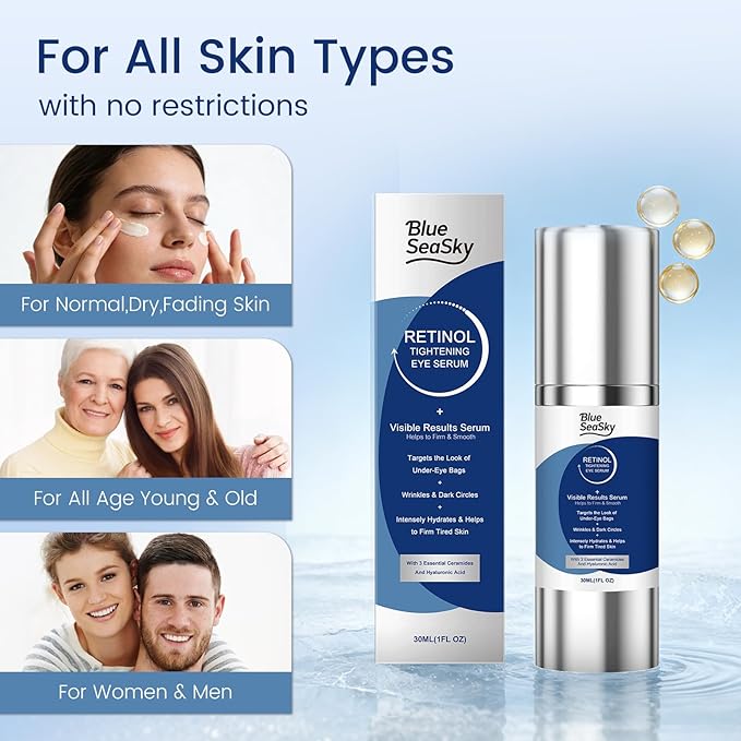 3-in-1 Retinol Eye Cream with Hyaluronic Acid & Niacinamide, Anti Aging Under Eye Treatment for Dark Circles Puffiness Fine Lines Wrinkles, Lightweight Hydrating Brightening Eye Care for Men Women