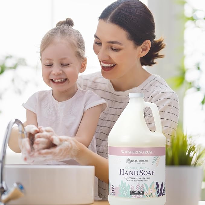Ginger Lily Farms Botanicals Conditioning Liquid Hand Soap Refill, 100% Vegan & Cruelty-Free, Whispering Rose Scent, 1 Gallon (Pack of 4)