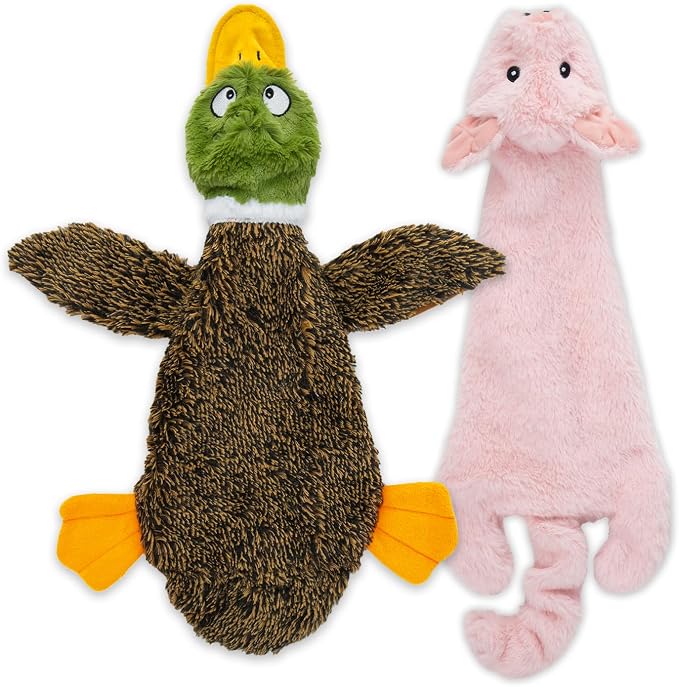 Best Pet Supplies Squeaky Dog Toys with Soft Durable Fabric for Small, Medium and Large Pets Interactive Toy for Indoor Play, Supports Active Biting and Play - Wild Duck, Pig, Small