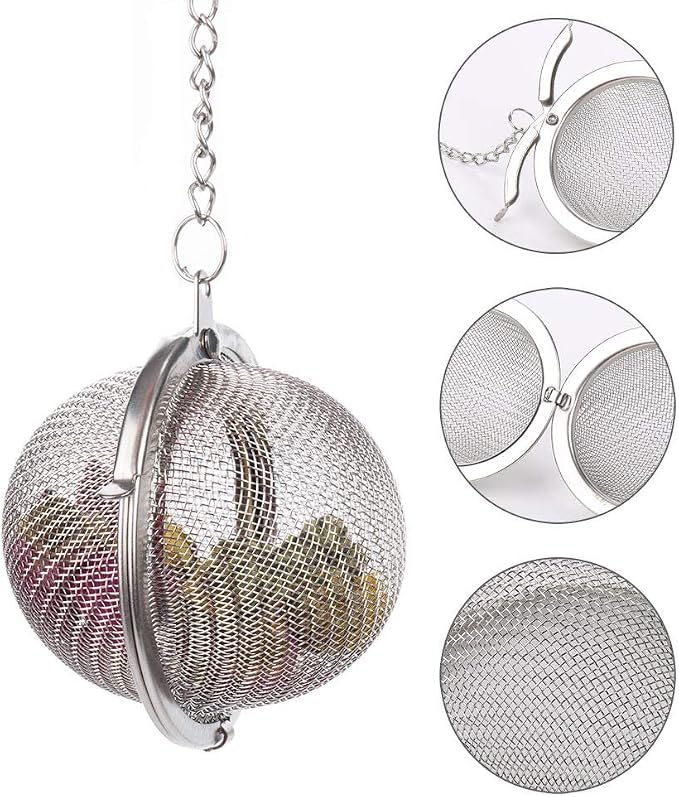 2Pcs Stainless Steel Tea Infuser Strainer, 2.04 Inch Metal Fine Mesh Tea Spice Ball for Loose Leaf Tea, Tea Filter with Chain Hook, Tea Interval Diffuser for Spices, Seasonings