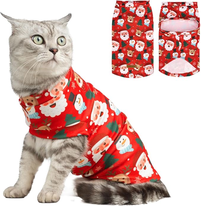 Christmas Cat Sweater Warm Fleece Pet Clothes for Cats Only | Soft Cat Vest Puppy Hoodie Coat, Fall Cold Winter Sweatshirt Pullover Clothing also for Small Dogs, Xmas S