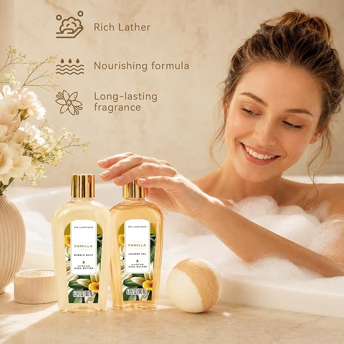 Spa Gift Baskets for Women, Luxetique Spa Kit for Women, 12pcs Vanilla Bath and Body Sets, Birthday Gifts, Self Care Gifts for Mom, Wife, Girlfriends