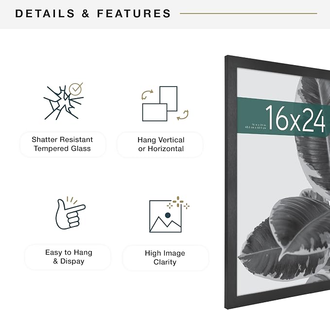 MCS Studio Gallery 16x24 Poster Frame Black Woodgrain Engineered Wood, Vertical & Horizontal Wall Hanging Large Picture Frame for Photos, Posters & Art Prints (2-Pack)
