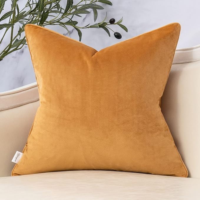 Orange Yellow Square Throw Pillow Cover Wavy Velvet Cushion Cover Modern Zippered Pillowcase for Sofa Couch Bedroom Living Room Chair, 20 x 20 Inch