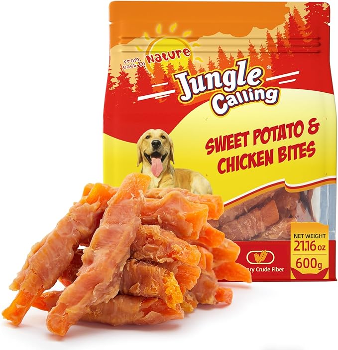 Jungle Calling Chicken & Sweet Potato Dog Treats, Fiber-Rich Chews, 1.33 lb | For Medium & Large Breeds, Rawhide Free, High Protein, Stomach-Friendly, Dental Health, Ideal for Training & Rewards