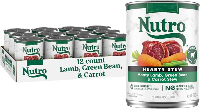 Nutro Hearty Stew Wet Dog Food, Meaty Lamb, 12.5 oz, 12 Pack | Grain-free, real lamb #1 ingredient, cuts in gravy, no corn, wheat, soy, made in USA facilities, canned dog food