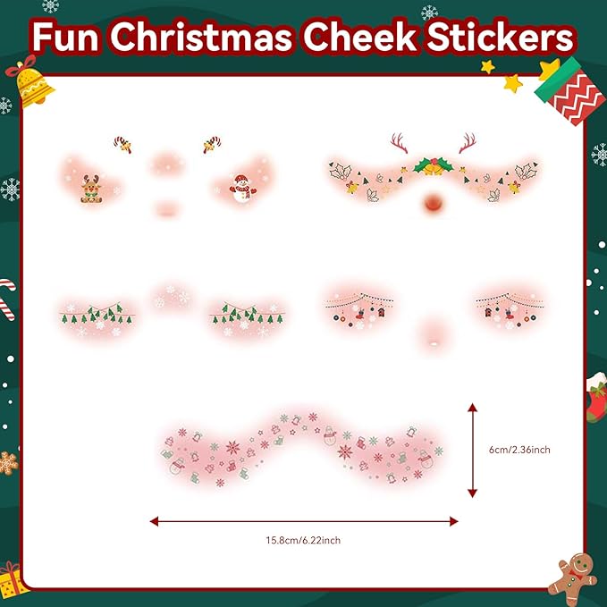 Christmas Blush & Freckle Stickers-5 Sheets Glitter Christmas Face Patches for Women Girls, Cute Makeup Freckles for Party & Festive