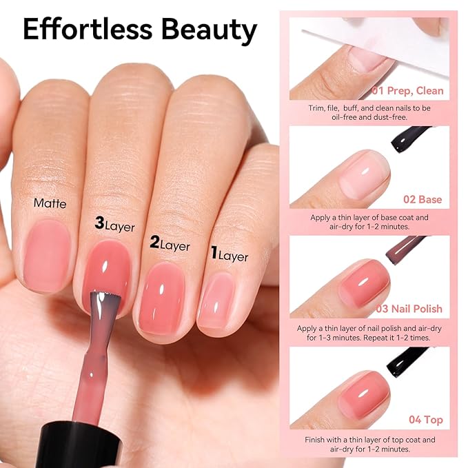 Jelly Nude Nail Polish Set 6 Colors Neutral Beige Nude Rose Pink Brown Sheer Pink Jelly Nail Polish, Quick Dry, Non-Toxic, Rich in Castor Oil, Professional Nail Art DIY Gift