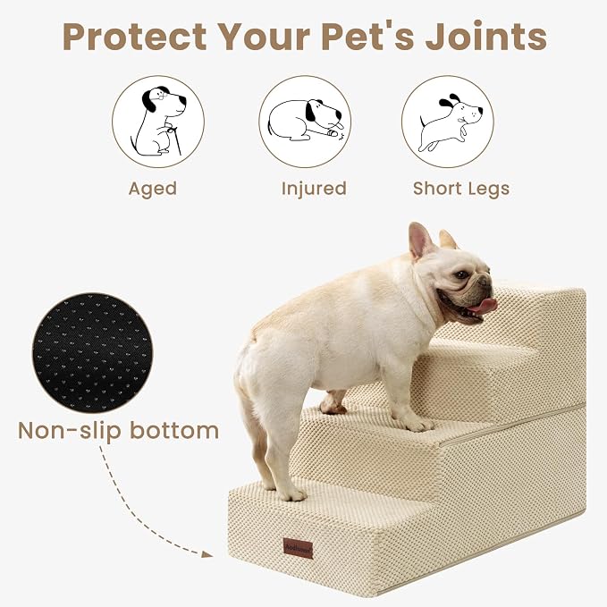 Aodisman Dog Steps for Bed & Couch,18.5" H 4-Step Pet Stairs for Small Dogs | High-Support Anti-Slip Dog Ramp, Easy-to-Climb Steps for Doggies, Older Cats,Short-Legged Dogs to Get on and off Beds,Beige