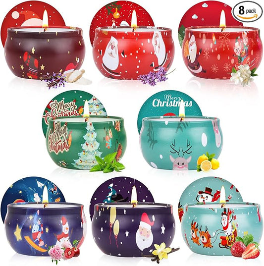 Christmas Candle Set, 8 Pack Christmas Scented Candles Gift Set, Bulk Stocking Stuffers for Coworkers Adults Women, Small Aromatherapy Candles Gift Baskets for Birthday Decoration Holiday