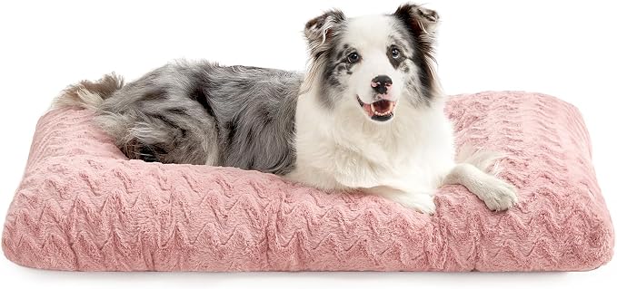 EHEYCIGA Washable Large Dog Bed for Crate, 36x27 Inch Pet Bed, Pink | Soft Dog Crate Bed, Plush and Comfy Kennel Pad, Deluxe Sleeping Mattress for Dogs Up to 55 lbs