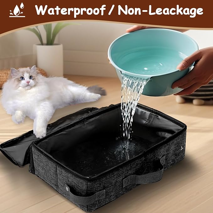 Foldable Cat Litter Box with Lid, Collapsible Travel Litter Box for Cats, 16 * 12 * 6 inches, Lightweight & No Leaking, Easy to take for Long Distabnce Traveling, Cat Essentials for Camping - Blue