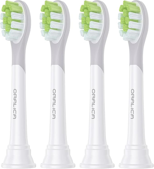 Oralica - Japanese Brand Whitening Replacement Toothbrush Heads, Compatible with Philips Sonicare Click-on Handles, 4 Pack, Medium, with Tongue Cleaner (CA668, White)